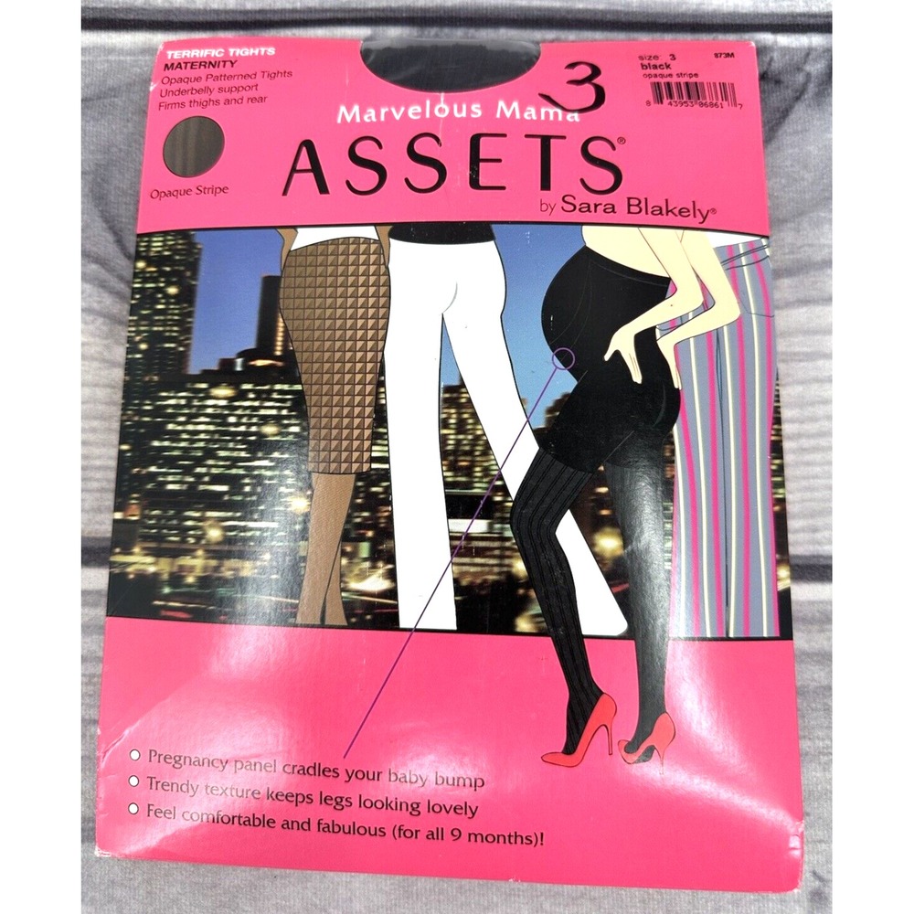 ASSETS  BY SPANX MARVELOUS MAMA MATERNITY TIGHTS Size 3 BLACK OPAQUE‎ STRIPE